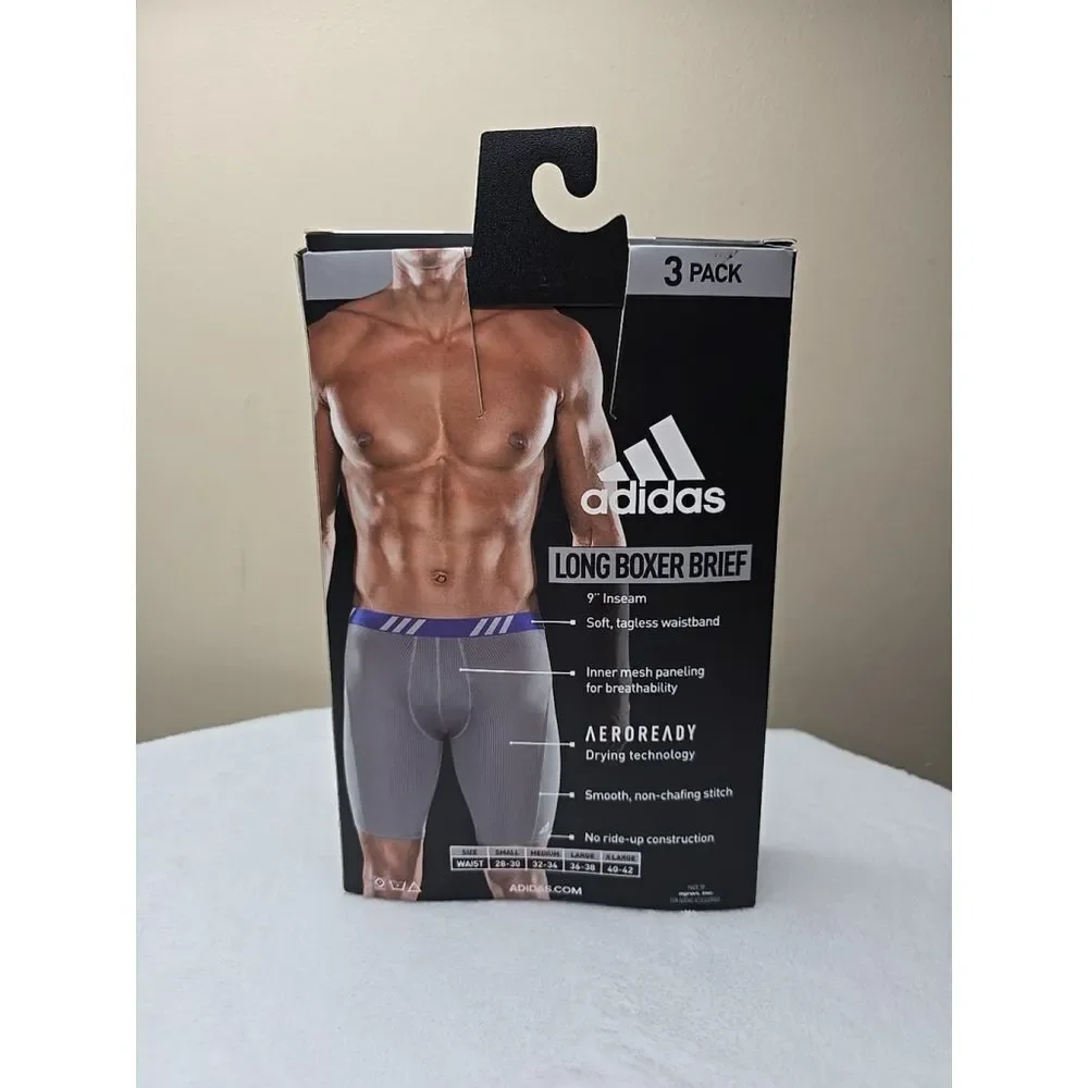 Adidas Men's Sport Performance Mesh Long Boxer Brief Underwear (3 Pack) SMALL
